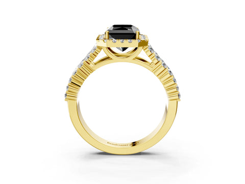 Yellow gold Fancy Black Radiant Cut Halo Pavé Diamond Engagement Ring with Split Shank and Four-Prong Setting_6