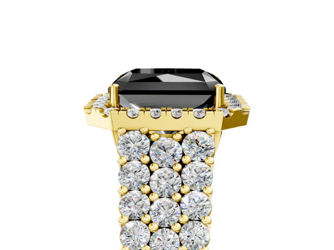 Yellow gold Fancy Black Radiant Cut Halo Pavé Diamond Engagement Ring with Split Shank and Four-Prong Setting_8