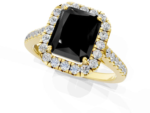 Yellow gold Fancy Black Radiant Cut Halo Pave Diamond Engagement Ring with Four-Prong Setting_1