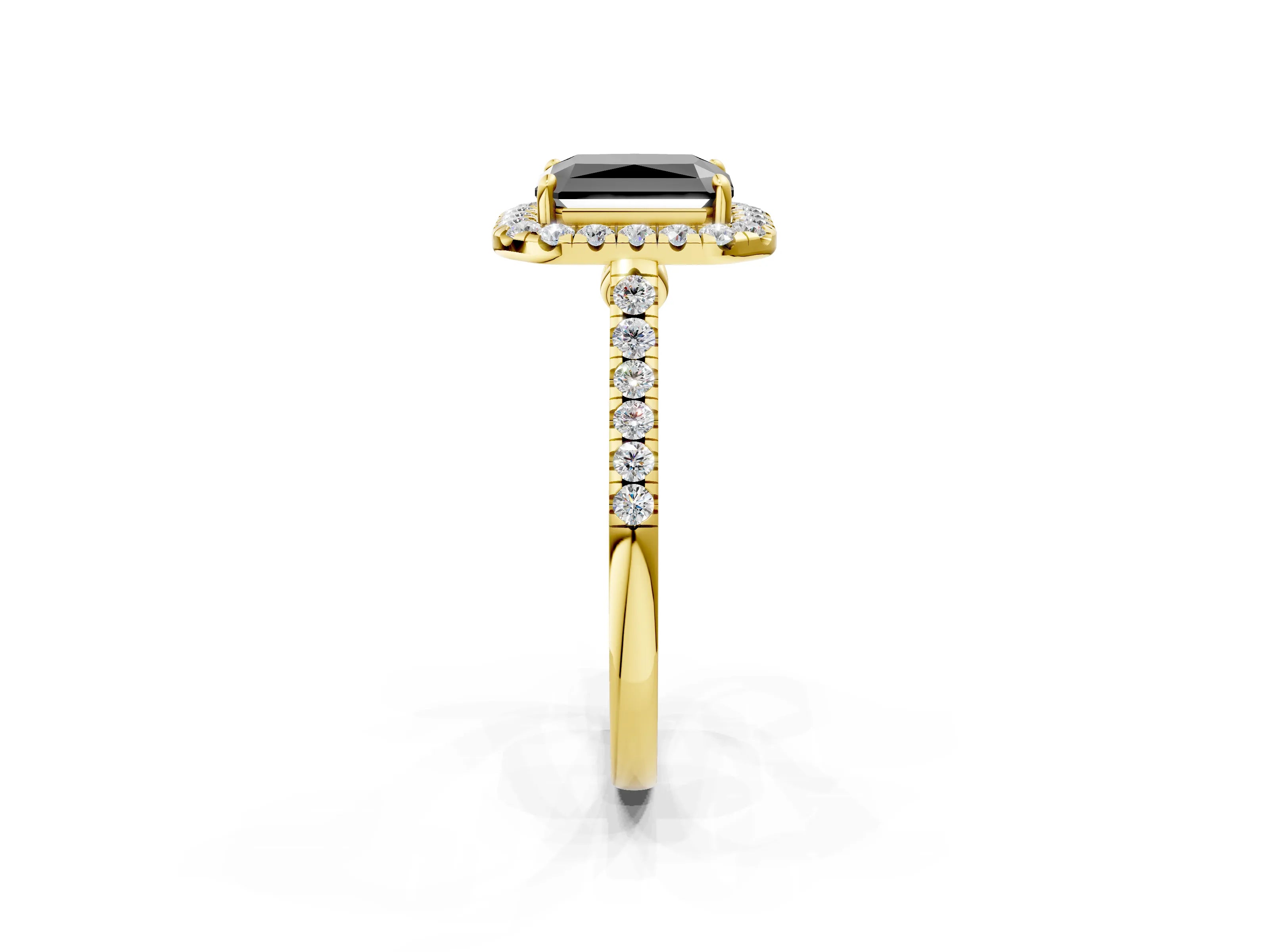 Yellow gold Fancy Black Radiant Cut Halo Pave Diamond Engagement Ring with Four-Prong Setting_2
