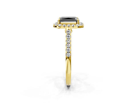 Yellow gold Fancy Black Radiant Cut Halo Pave Diamond Engagement Ring with Four-Prong Setting_2