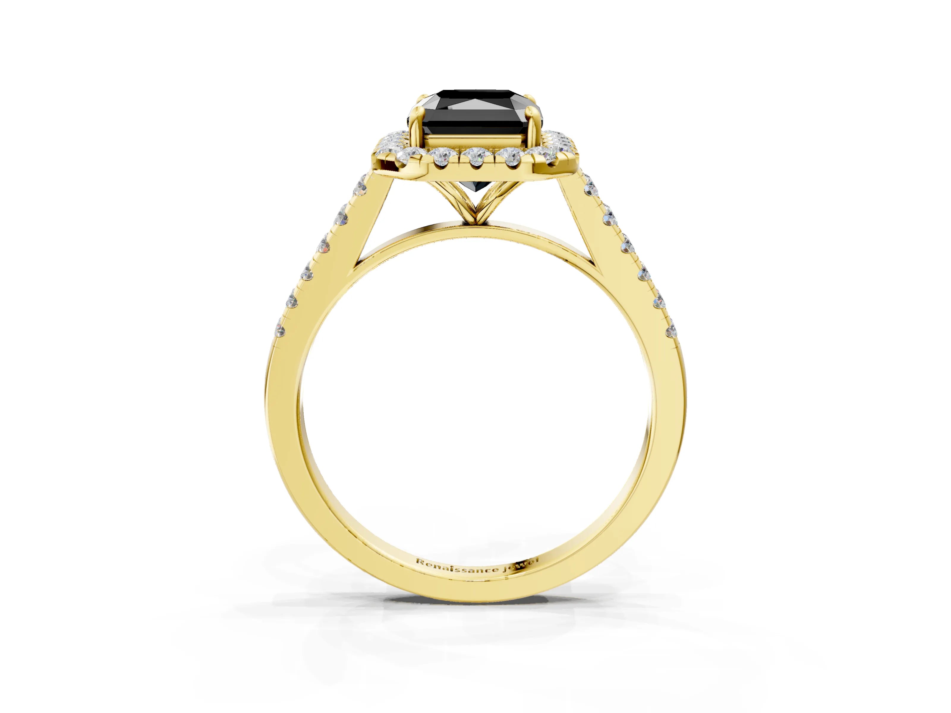 Yellow gold Fancy Black Radiant Cut Halo Pave Diamond Engagement Ring with Four-Prong Setting_3