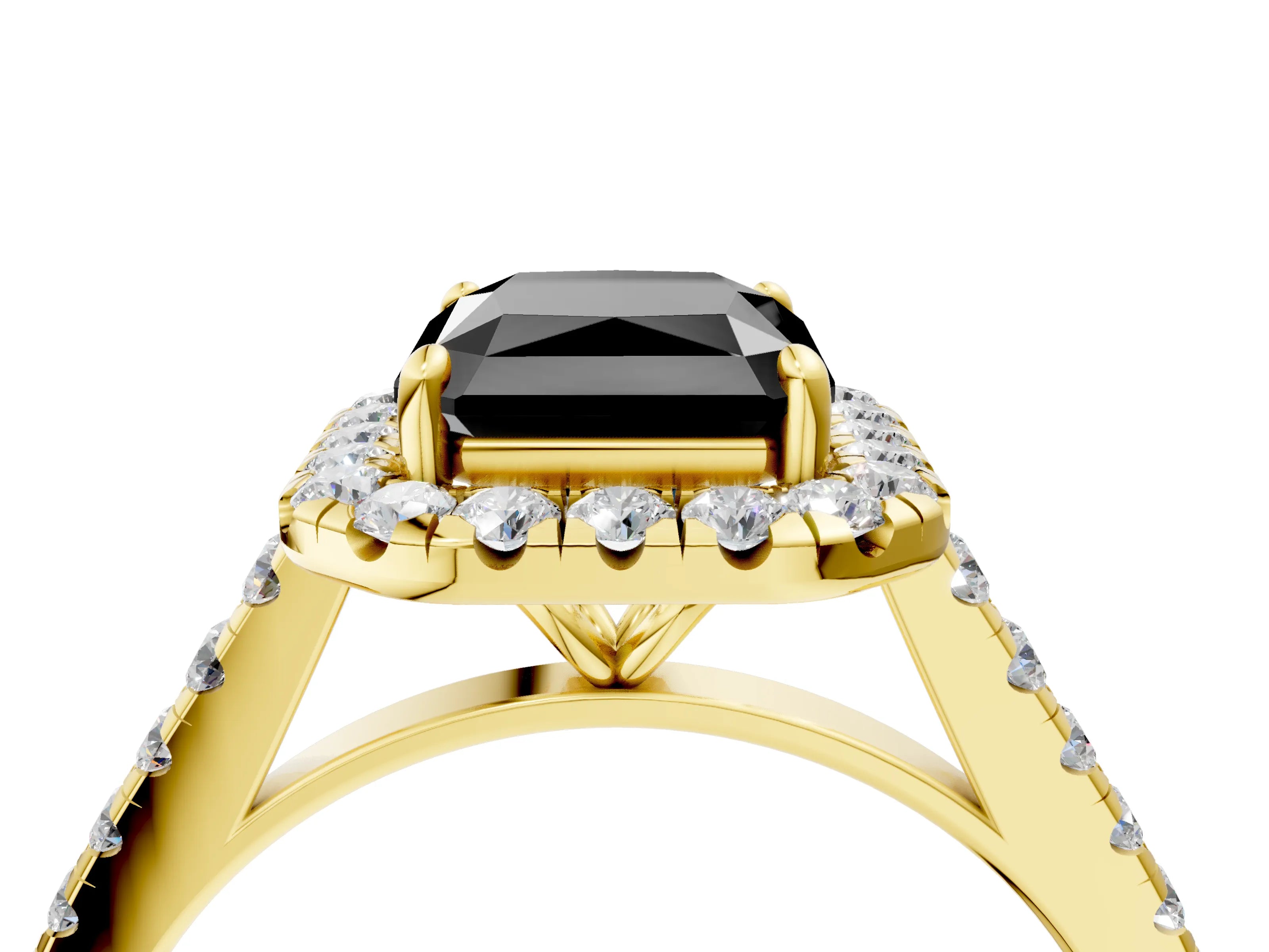 Yellow gold Fancy Black Radiant Cut Halo Pave Diamond Engagement Ring with Four-Prong Setting_4