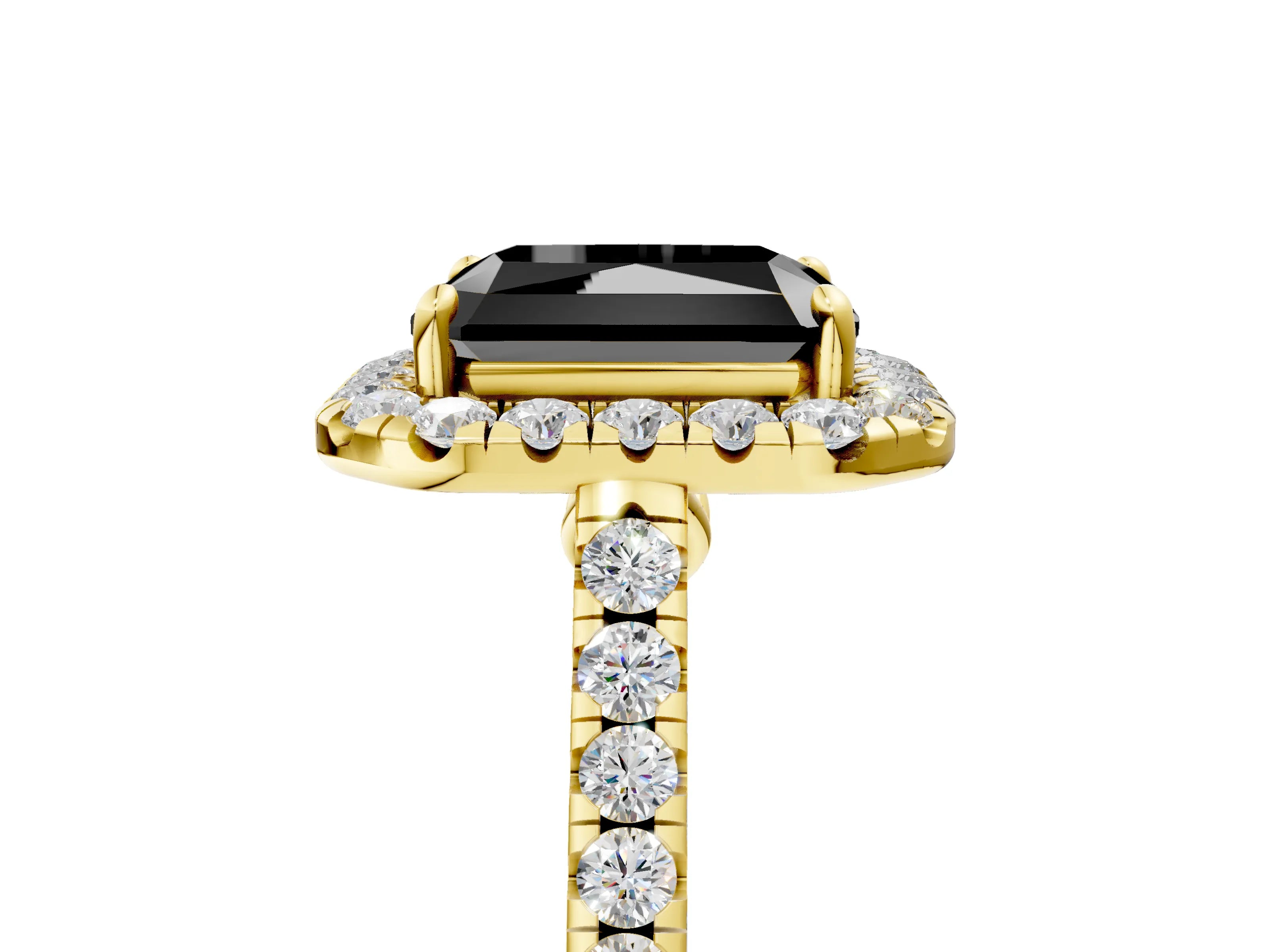 Yellow gold Fancy Black Radiant Cut Halo Pave Diamond Engagement Ring with Four-Prong Setting_5