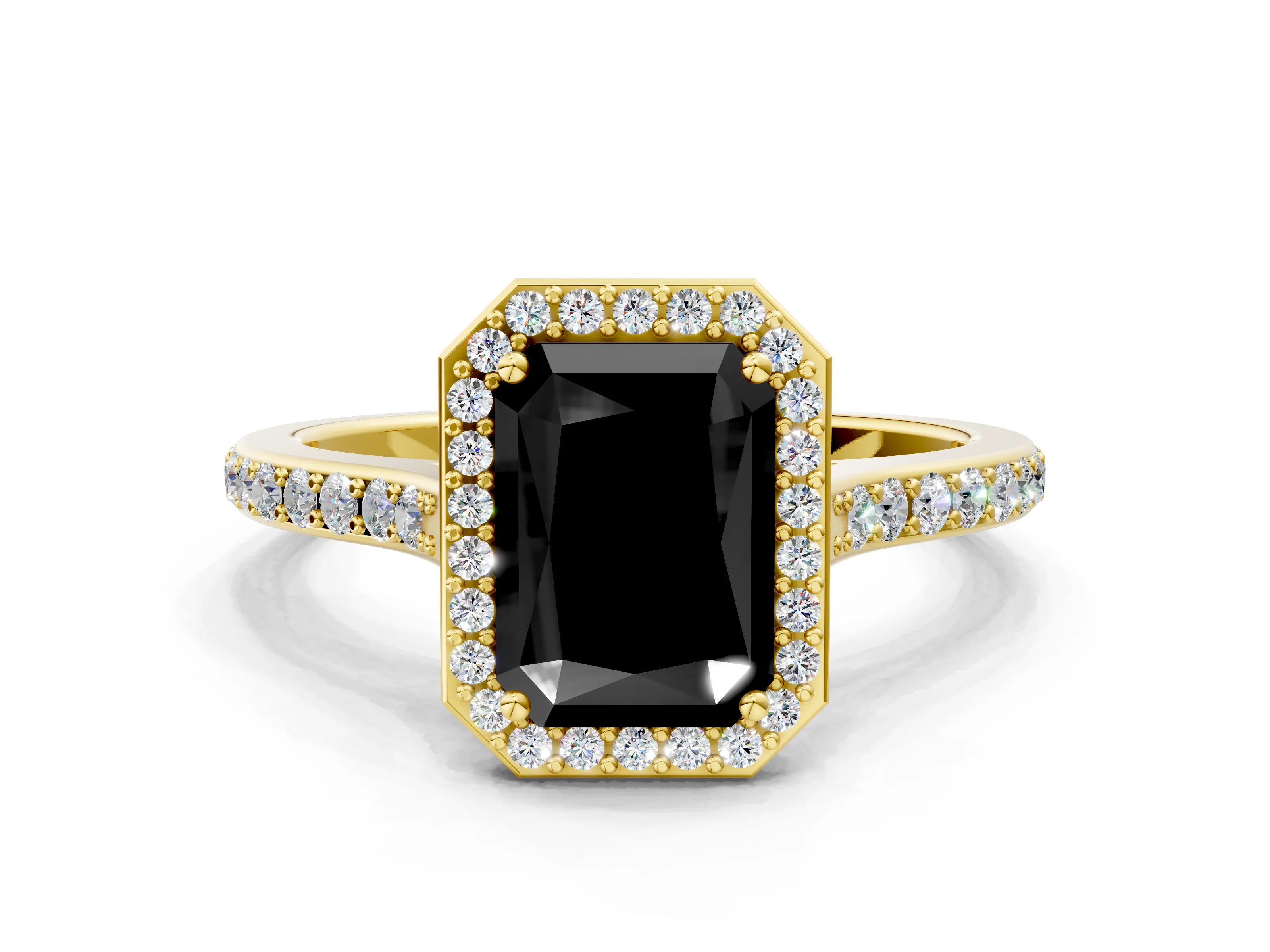 Yellow gold Fancy Black Radiant Cut Halo Round Diamond Pavé Band with Four-Prong Setting_3