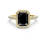 Yellow gold Fancy Black Radiant Cut Halo Round Diamond Pavé Band with Four-Prong Setting_3