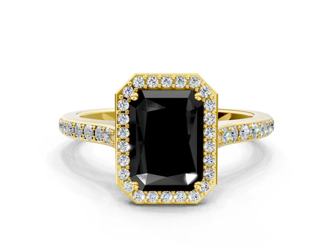Yellow gold Fancy Black Radiant Cut Halo Round Diamond Pavé Band with Four-Prong Setting_3