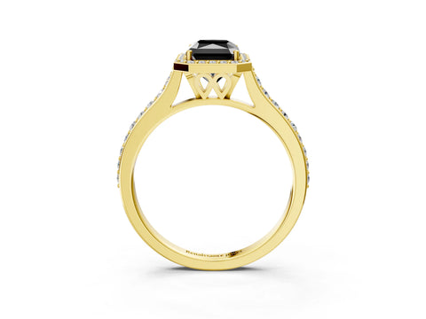 Yellow gold Fancy Black Radiant Cut Halo Round Diamond Pavé Band with Four-Prong Setting_6