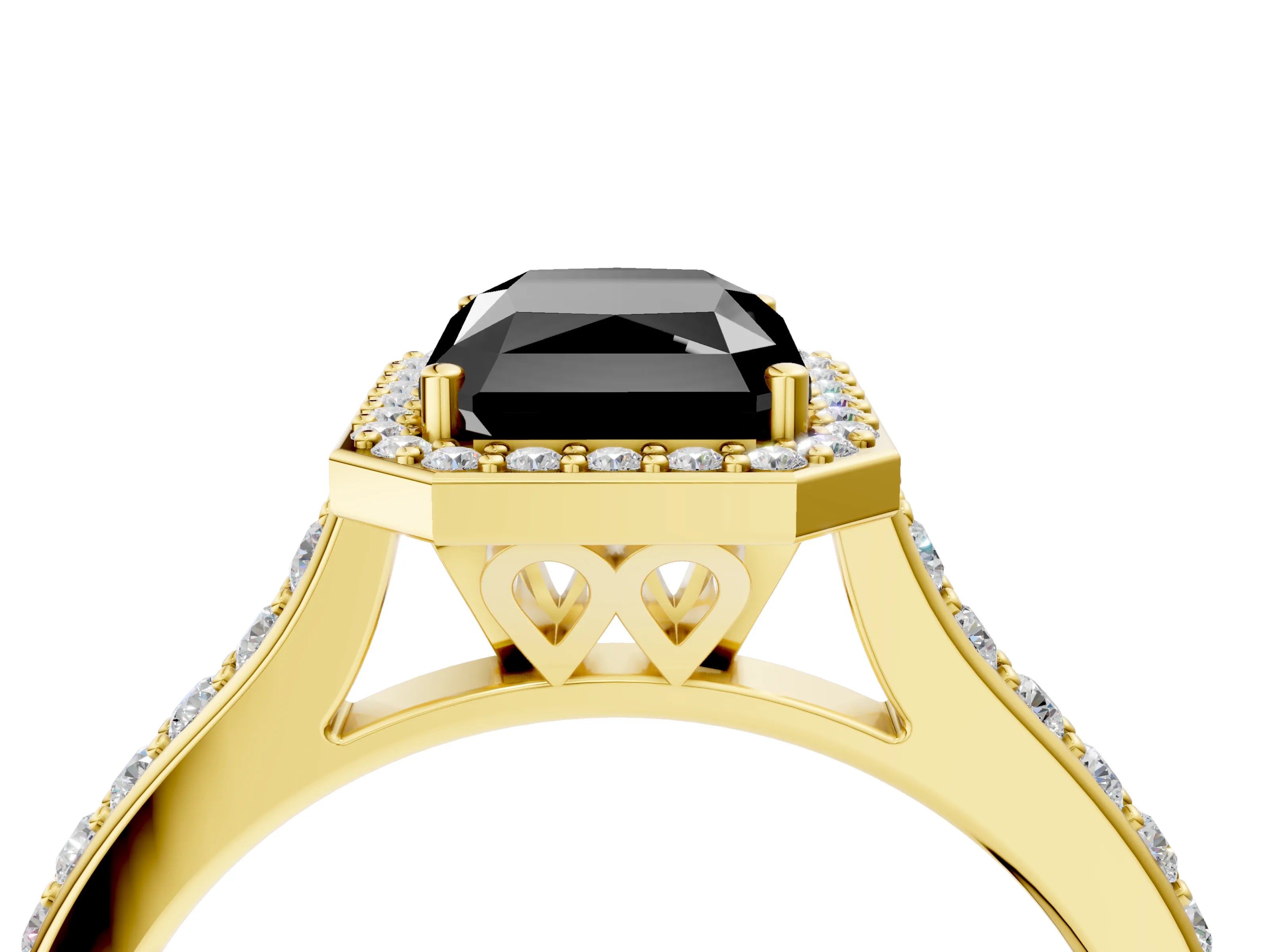 Yellow gold Fancy Black Radiant Cut Halo Round Diamond Pavé Band with Four-Prong Setting_7