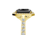 Yellow gold Fancy Black Radiant Cut Halo Round Diamond Pavé Band with Four-Prong Setting_8