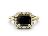 Yellow gold Fancy Black Radiant Cut Halo Round Diamond Solitaire Engagement Ring with Pave Band and Four-Prong Setting_12