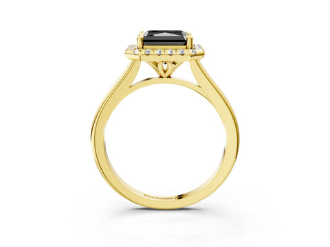Yellow gold Fancy Black Radiant Cut Halo Round Diamond Solitaire Engagement Ring with Pave Band and Four-Prong Setting_15