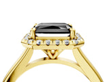 Yellow gold Fancy Black Radiant Cut Halo Round Diamond Solitaire Engagement Ring with Pave Band and Four-Prong Setting_16