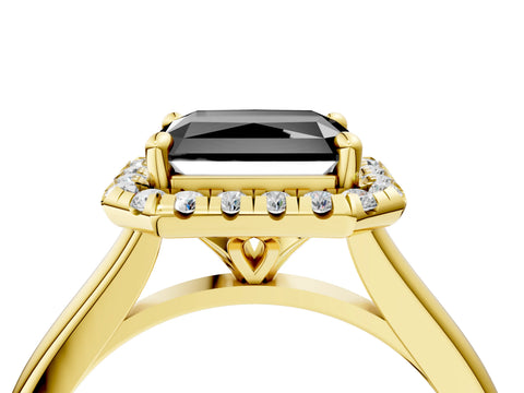 Yellow gold Fancy Black Radiant Cut Halo Round Diamond Solitaire Engagement Ring with Pave Band and Four-Prong Setting_16