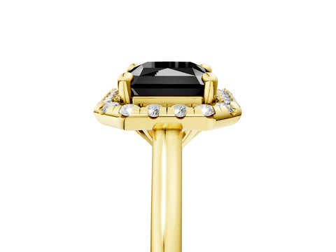 Yellow gold Fancy Black Radiant Cut Halo Round Diamond Solitaire Engagement Ring with Pave Band and Four-Prong Setting_17
