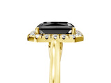 Yellow gold Fancy Black Radiant Cut Halo Round Diamond Solitaire Ring with Pavé Band and Four-Prong Setting_5
