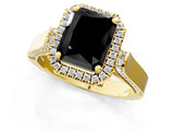 Yellow gold Fancy Black Radiant Cut Halo Round Diamond Twist Band with Four-Prong Setting_1