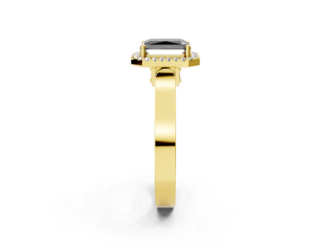 Yellow gold Fancy Black Radiant Cut Halo Round Diamond Twist Band with Four-Prong Setting_2