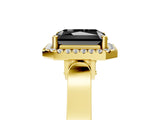 Yellow gold Fancy Black Radiant Cut Halo Round Diamond Twist Band with Four-Prong Setting_5