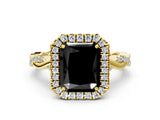 Yellow gold Fancy Black Radiant Cut Halo Twist Band with Four-Prong Setting_12