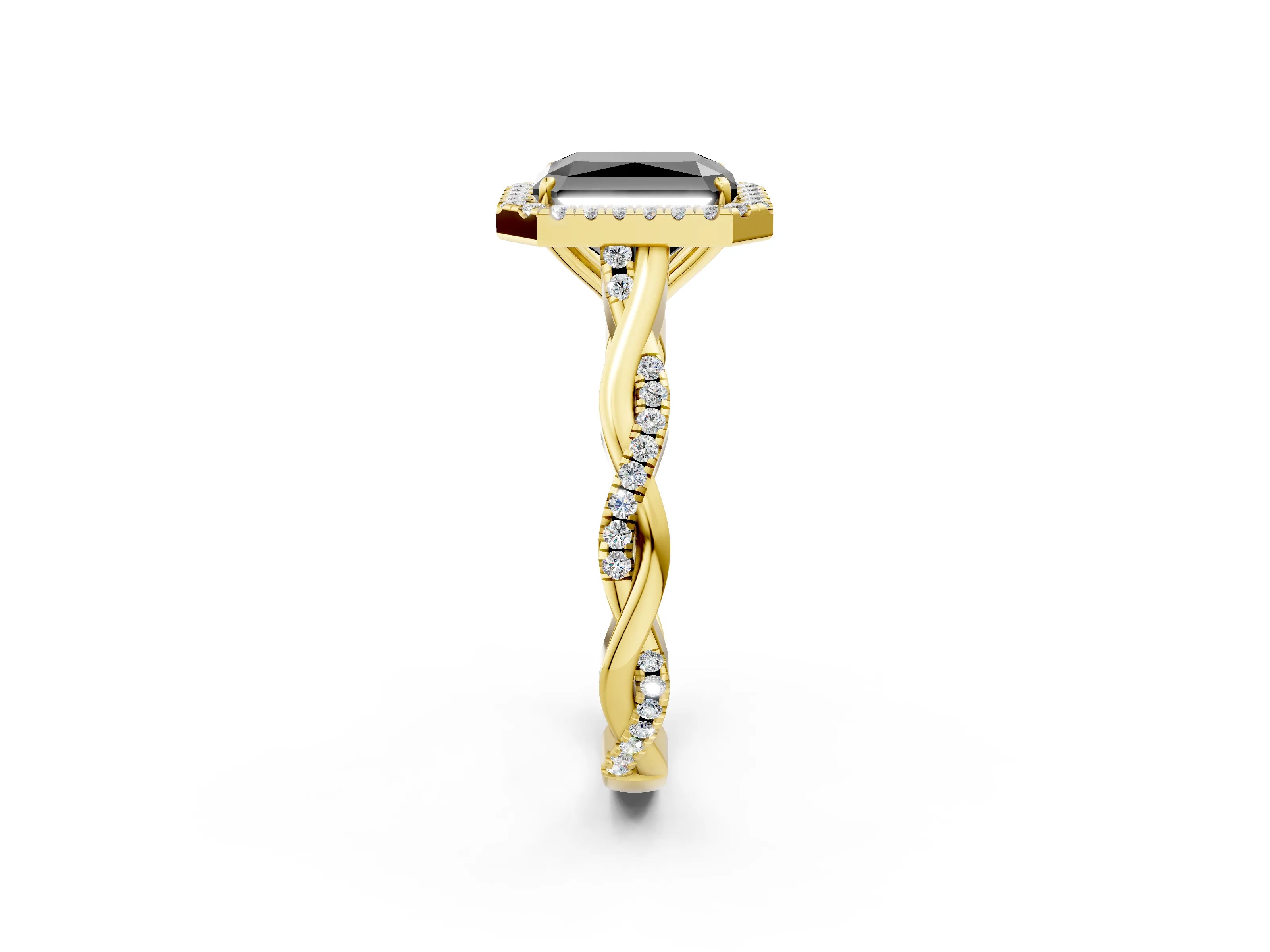 Yellow gold Fancy Black Radiant Cut Halo Twist Band with Four-Prong Setting_2