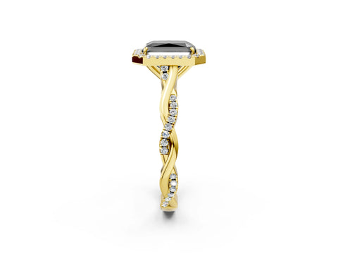 Yellow gold Fancy Black Radiant Cut Halo Twist Band with Four-Prong Setting_2