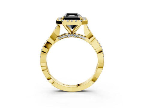 Yellow gold Fancy Black Radiant Cut Halo Twist Band with Four-Prong Setting_3