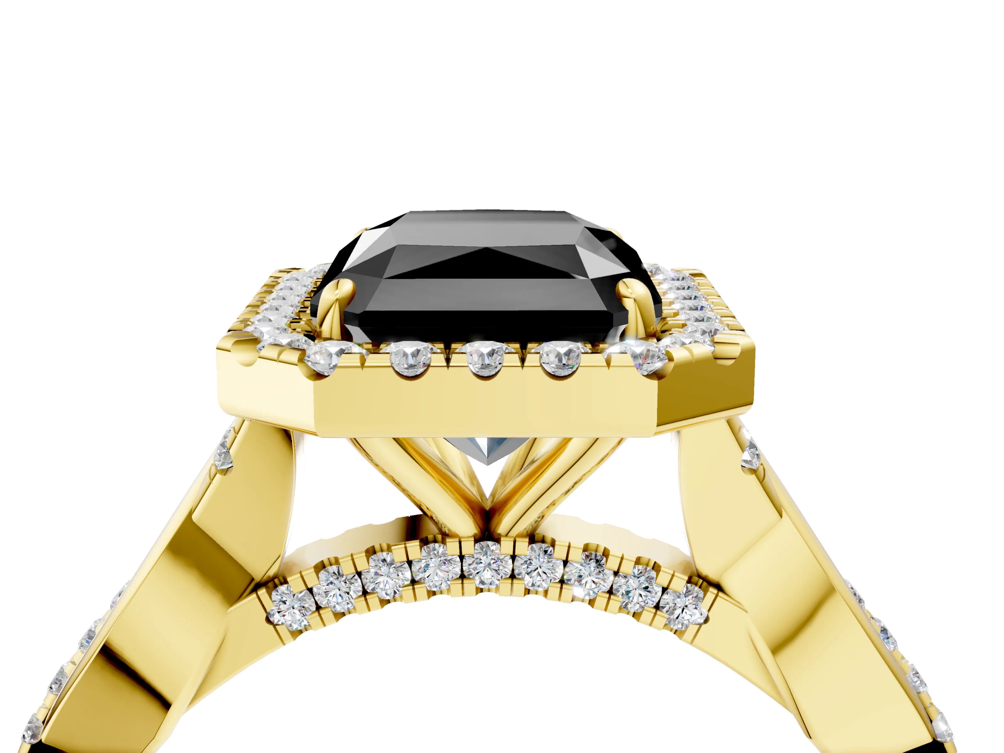Yellow gold Fancy Black Radiant Cut Halo Twist Band with Four-Prong Setting_4