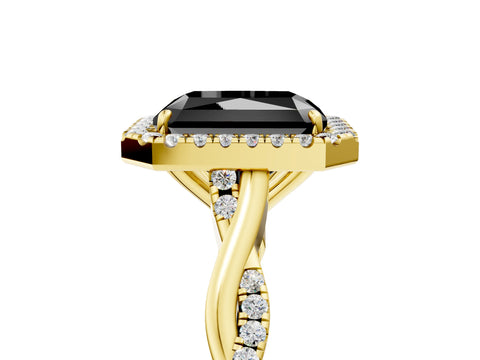 Yellow gold Fancy Black Radiant Cut Halo Twist Band with Four-Prong Setting_5