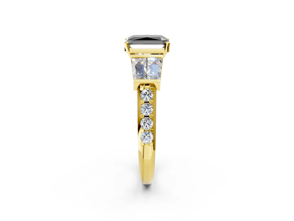 Yellow Gold Radiant Cut Engagement Ring Setting for Black Center with Channel Set Baguette Band