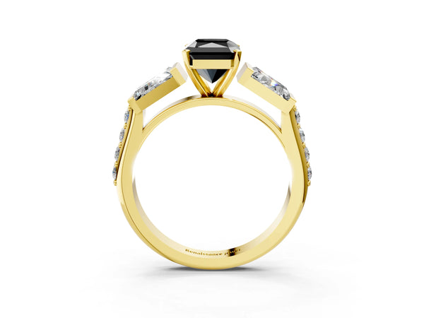 Yellow Gold Radiant Cut Engagement Ring Setting for Black Center with Channel Set Baguette Band