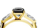 Yellow gold Fancy Black Radiant Cut Solitaire Baguette Side Stone Channel Set Engagement Ring_4