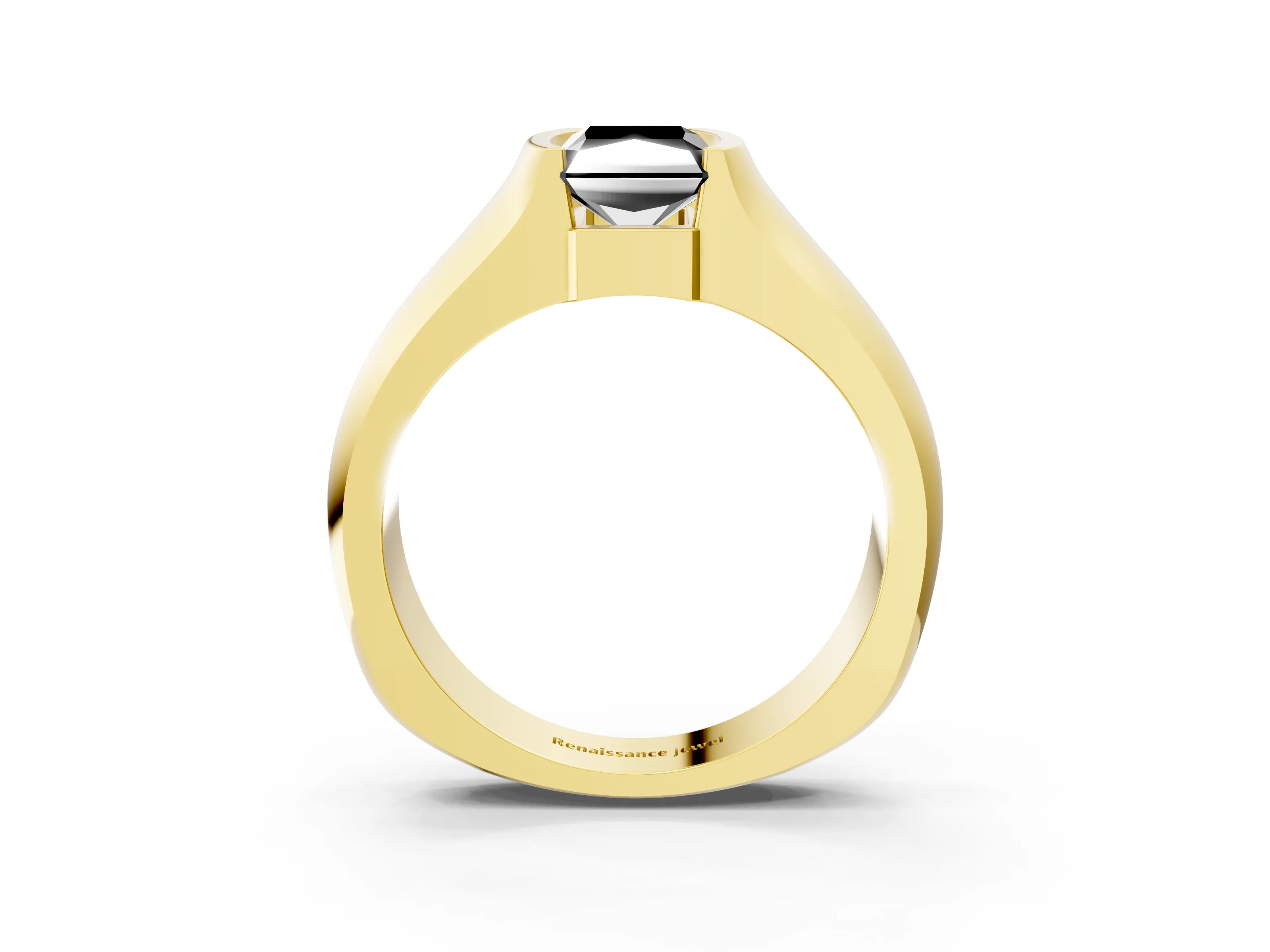 Yellow gold Fancy Black Radiant Cut Solitaire Bezel Set Diamond Ring with Wide Band_3