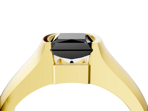 Yellow gold Fancy Black Radiant Cut Solitaire Bezel Set Diamond Ring with Wide Band_4