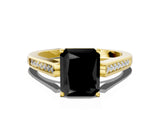 Yellow gold Fancy Black Radiant Cut Solitaire Cathedral Diamond Engagement Ring with Channel-Set Band and Four-Prong Setting_3