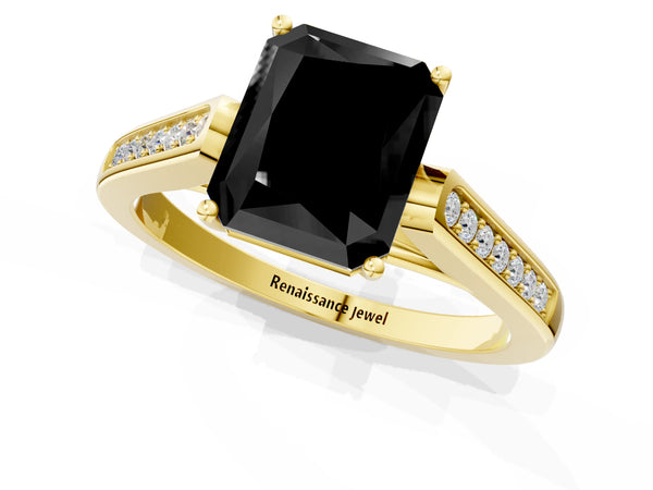Yellow Gold Radiant Cut Cathedral Solitaire Engagement Ring Setting for Black Center