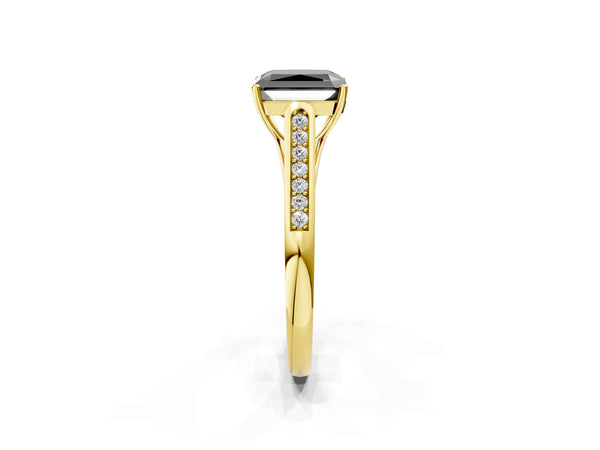 Yellow Gold Radiant Cut Cathedral Solitaire Engagement Ring Setting for Black Center
