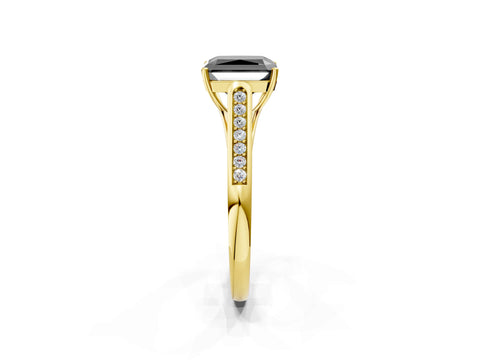 Yellow gold Fancy Black Radiant Cut Solitaire Cathedral Diamond Engagement Ring with Channel-Set Band and Four-Prong Setting_5
