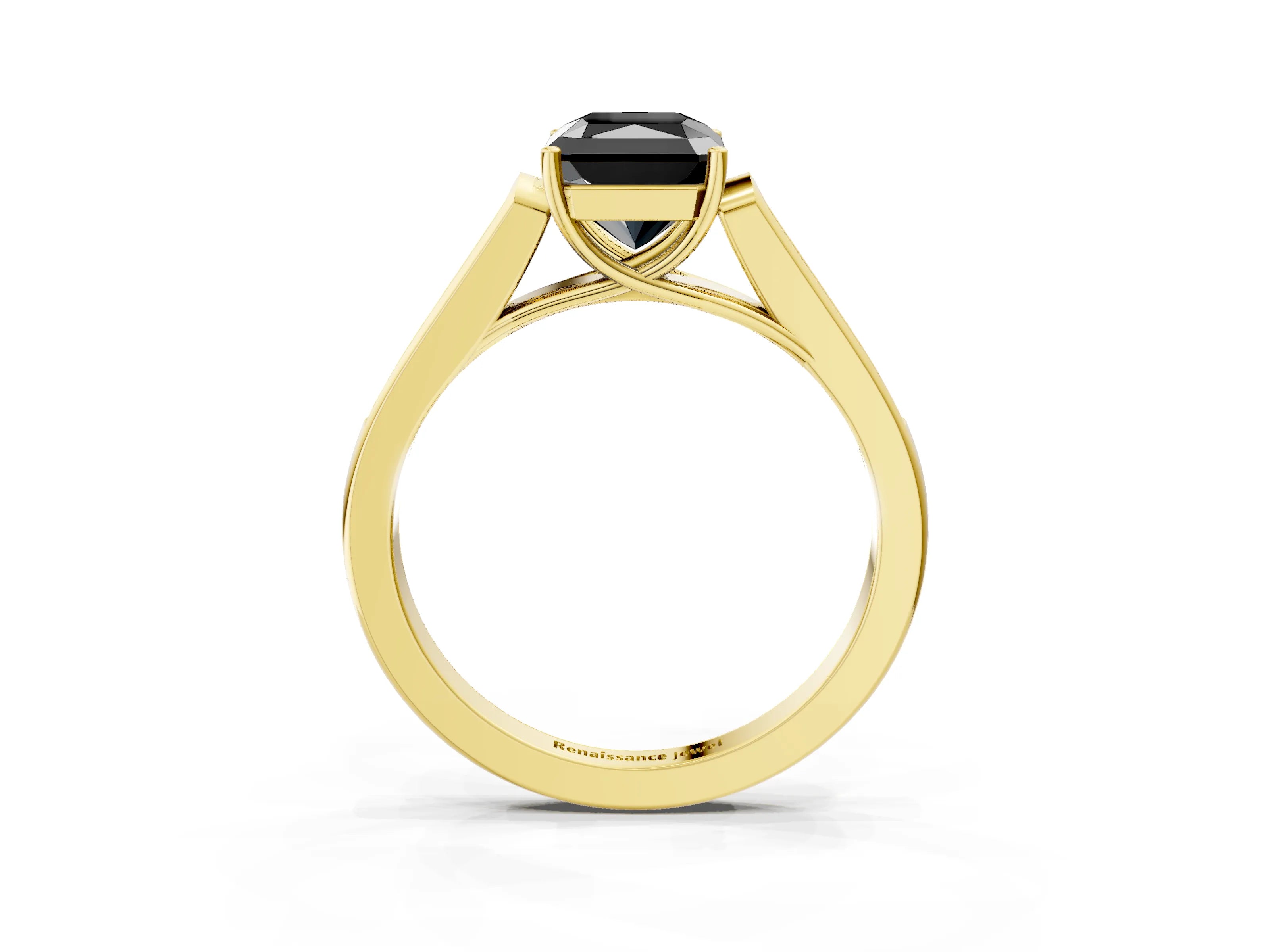 Yellow gold Fancy Black Radiant Cut Solitaire Cathedral Diamond Engagement Ring with Channel-Set Band and Four-Prong Setting_6