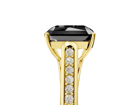Yellow gold Fancy Black Radiant Cut Solitaire Cathedral Diamond Engagement Ring with Channel-Set Band and Four-Prong Setting_8