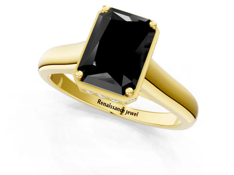 Yellow gold Fancy Black Radiant Cut Solitaire Diamond Engagement Ring with Four-Prong Setting and Tapered Band_1