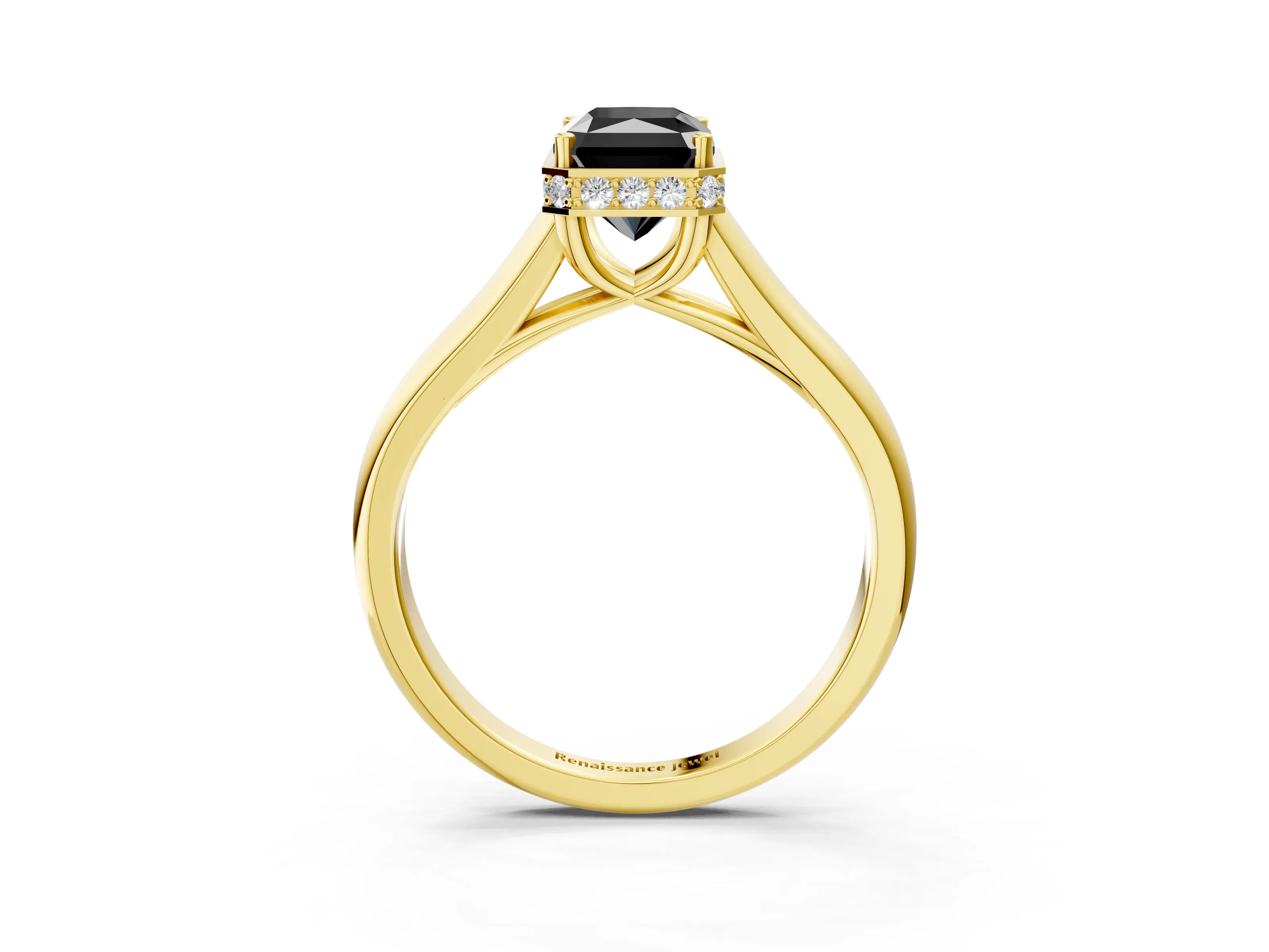 Yellow gold Fancy Black Radiant Cut Solitaire Diamond Engagement Ring with Four-Prong Setting and Tapered Band_3