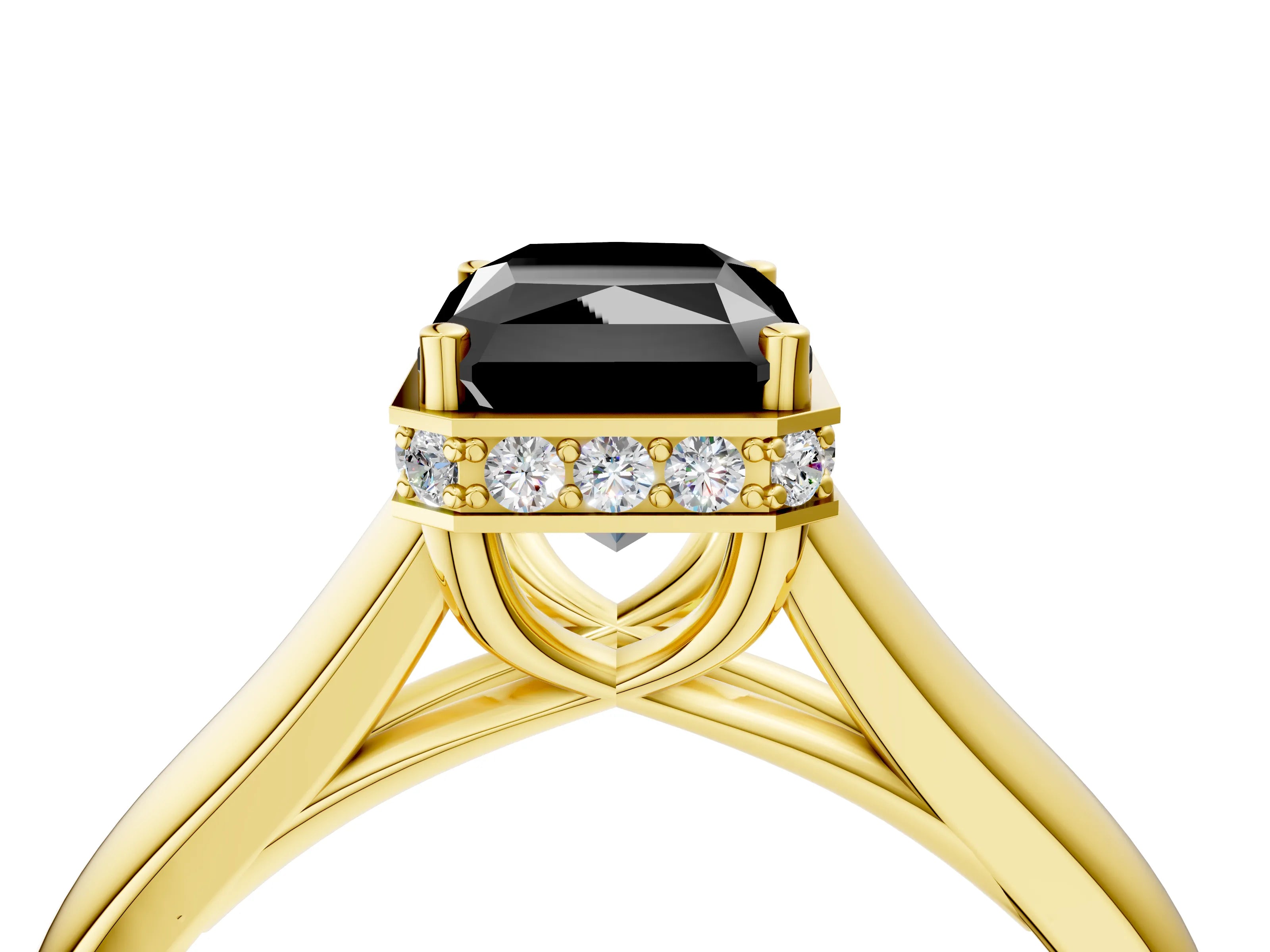 Yellow gold Fancy Black Radiant Cut Solitaire Diamond Engagement Ring with Four-Prong Setting and Tapered Band_4