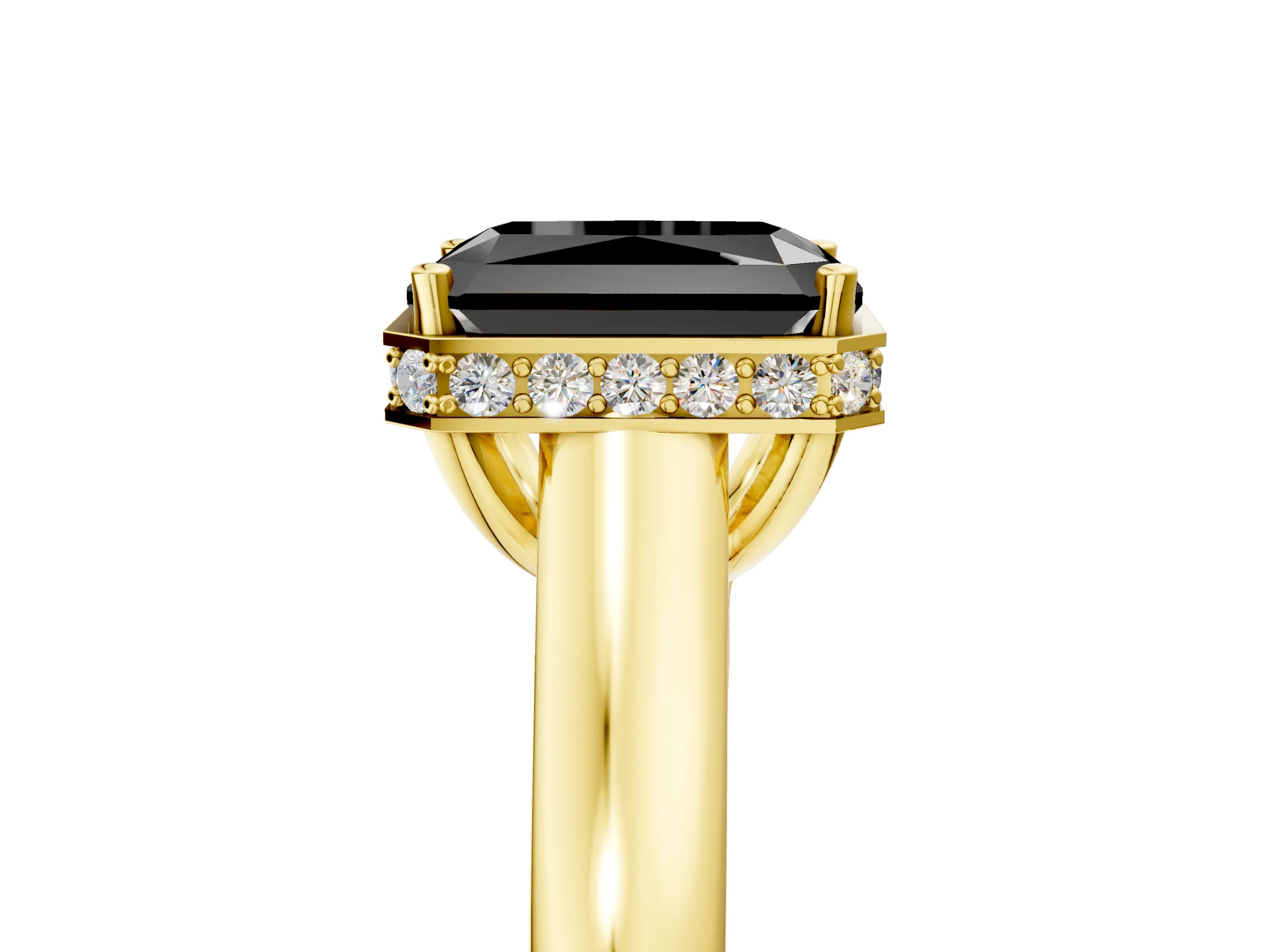 Yellow gold Fancy Black Radiant Cut Solitaire Diamond Engagement Ring with Four-Prong Setting and Tapered Band_5
