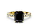 Yellow gold Fancy Black Radiant Cut Solitaire Diamond Engagement Ring with Pavé Band and Six-Prong Setting_12