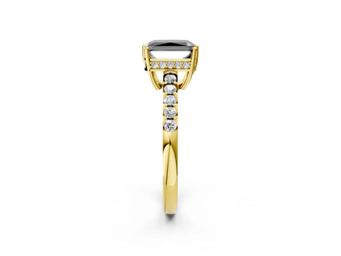Yellow gold Fancy Black Radiant Cut Solitaire Diamond Engagement Ring with Pavé Band and Six-Prong Setting_14