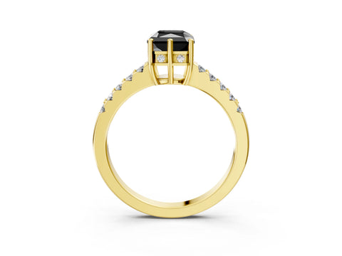 Yellow gold Fancy Black Radiant Cut Solitaire Diamond Engagement Ring with Pavé Band and Six-Prong Setting_15