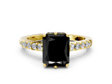 Yellow gold Fancy Black Radiant Cut Solitaire Diamond Engagement Ring with Pavé Band and Six-Prong Setting_24