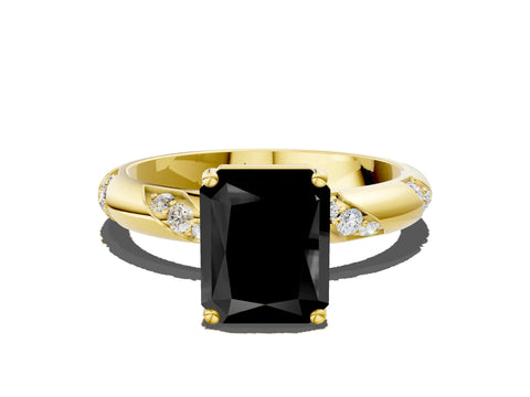 Yellow gold Fancy Black Radiant Cut Solitaire Diamond Engagement Ring with Twisted Pave Band and Four-Prong Setting_3