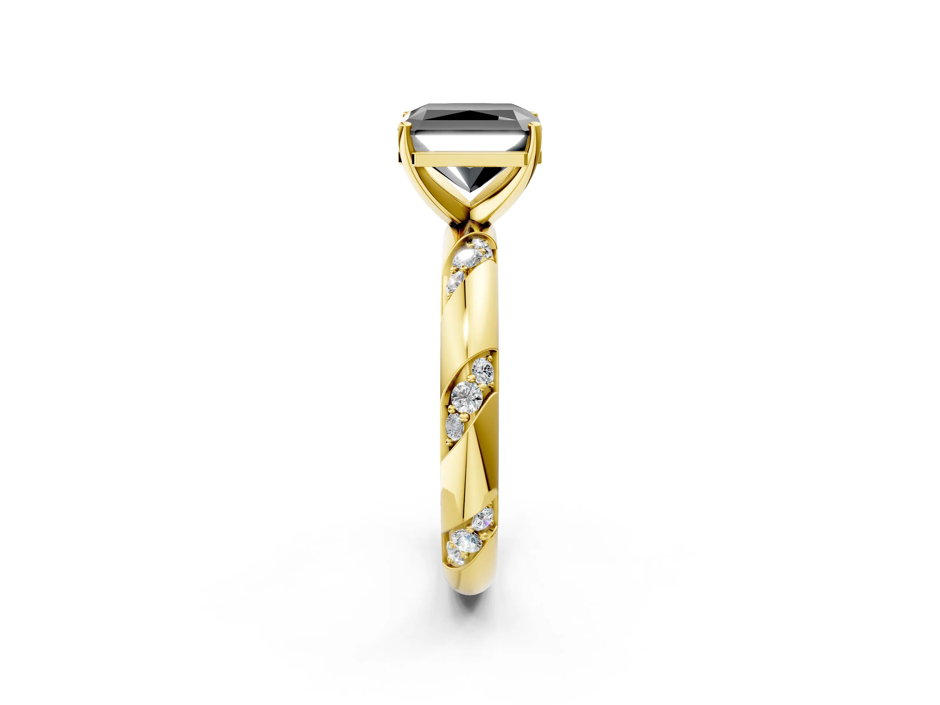 Yellow gold Fancy Black Radiant Cut Solitaire Diamond Engagement Ring with Twisted Pave Band and Four-Prong Setting_5